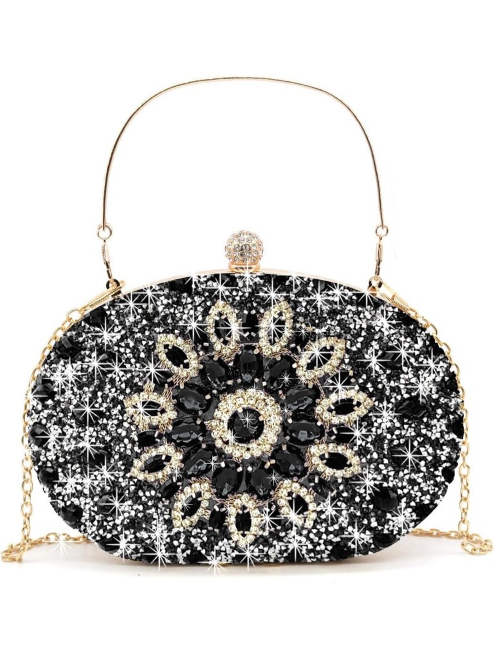 Women's Black Rhinestone Clutch Purse Wedding Party Prom Bridal Evening Bag